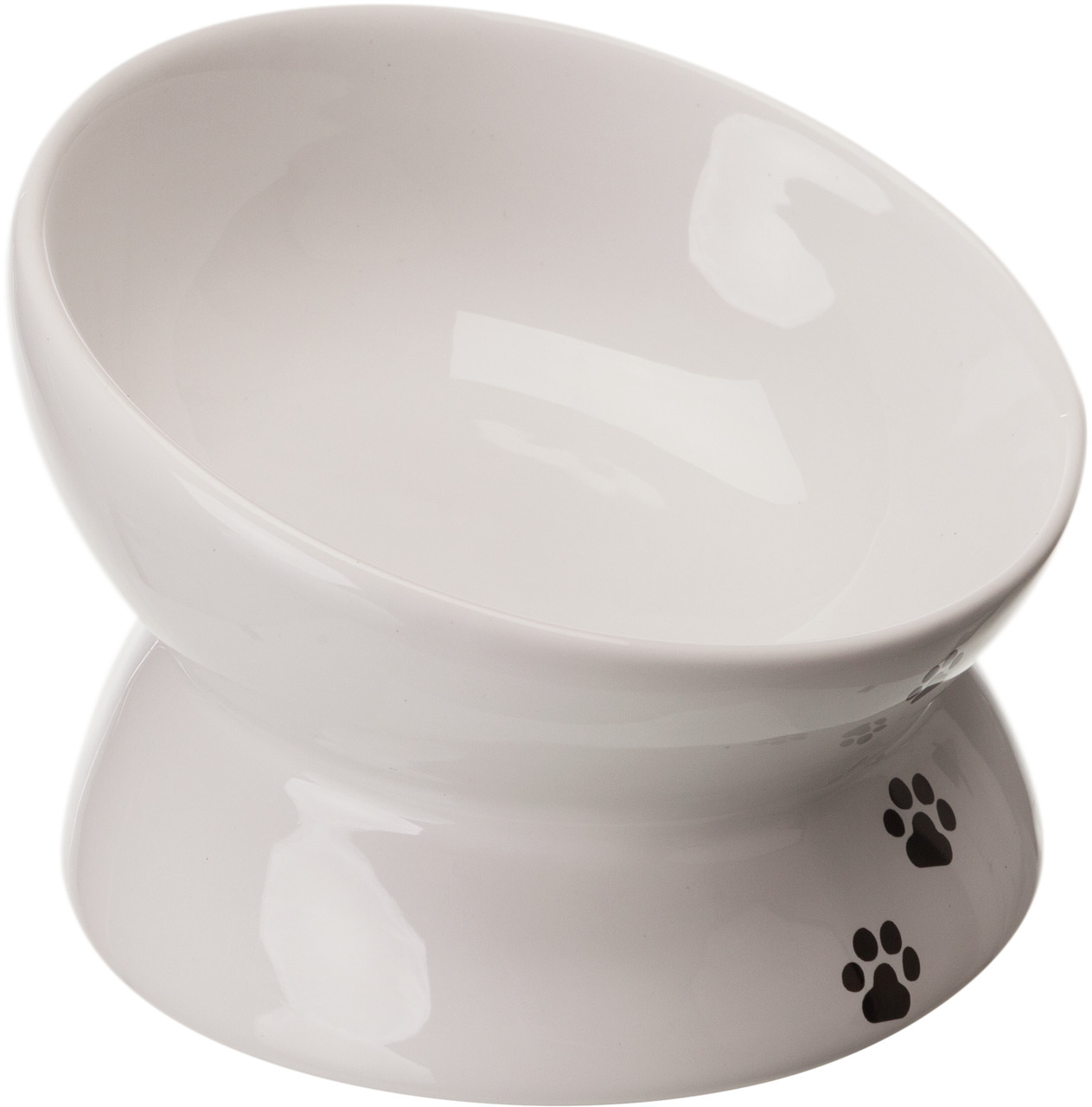 TRIXIE Keramiknapf für Katzen & kl. Hunde, weiß, Pfotenmuster, ergonomisch geneigt, ideal für Futter-Wasser.