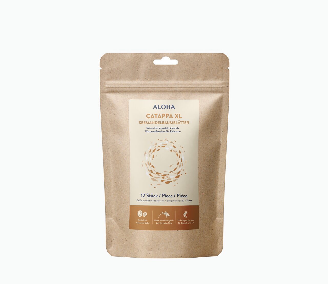 ALOHA Catappa XL Seemandelbaumblätter, für Süßwasseraquarien, natürliche Wasseraufbereitung, 12 Stück, Größe: 20-25 cm.