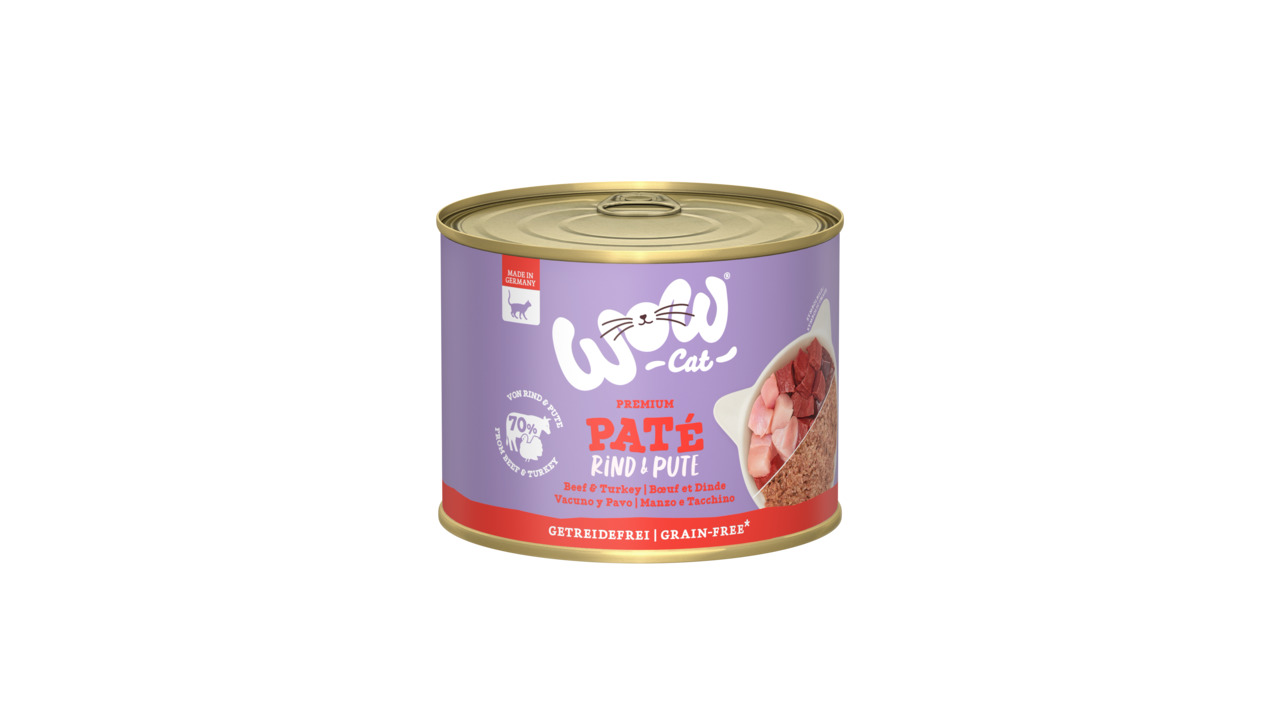 WOW CAT Premium Paté Rind & Pute, für Katzen, 400 g, getreidefrei, Geschmacksr. Rind & Pute, in DE hergestellt, hochwertige Qualität.