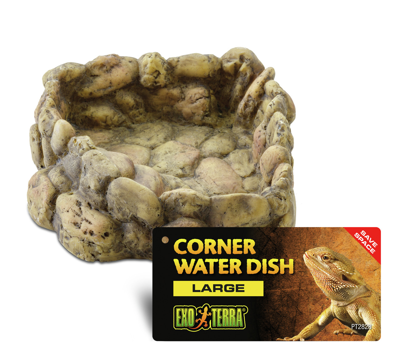 Exo Terra Corner Water Dish Large, Wassernapf f. Reptilien, robust, naturgetreu, platzsparend, hygienisch, ideal f. Terrarien, groß.