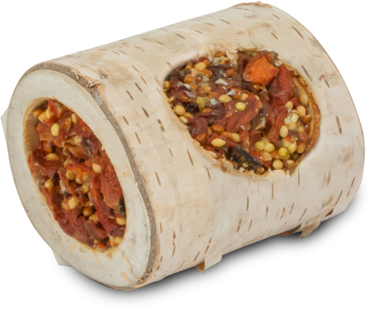 JR FARM Birkenholz-Röllchen, Naturprodukt für Kleintiere (Hamster, Kaninchen, Meerschweinchen), 125 g, gefüllt mit Früchten & Samen.