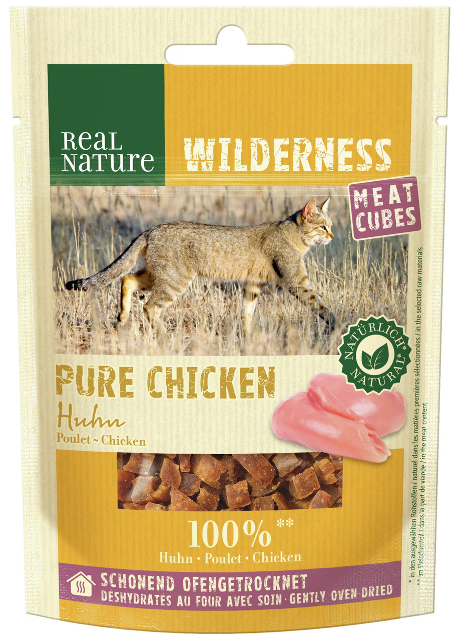 REAL NATURE Wilderness Pure Chicken, 90 g, Fleischwürfel aus 100 % Huhn, für Katzen, schonend ofengetrocknet, natürliche Qualität.