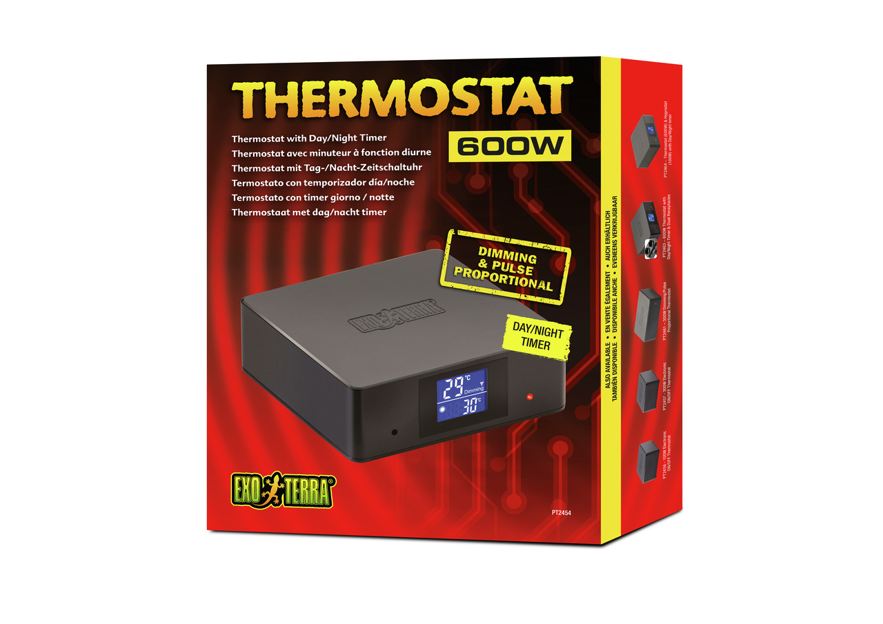 Exo Terra Thermostat 600W, für Reptilienhalter, präzise Temp.regelung, Tag--Nacht-Timer, dimmbare-proportionale Steuerung.