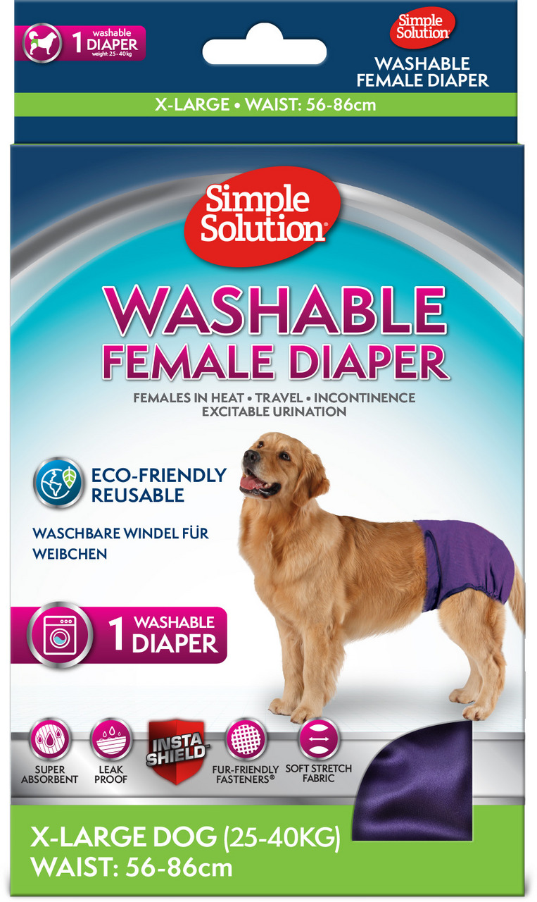 Simple Solution Washable Female Diaper, X-Large, für Hündinnen (25-40 kg, 56-86 cm), lila, 1 Stk., superabsorbierend, wiederverwendbar.