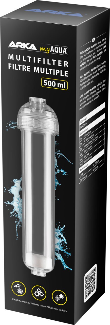 ARKA myAQUA Multifilter 500 ml für Aquaristik und Osmosewasser, mehrstufige Filterkartusche zur Wasseraufbereitung.