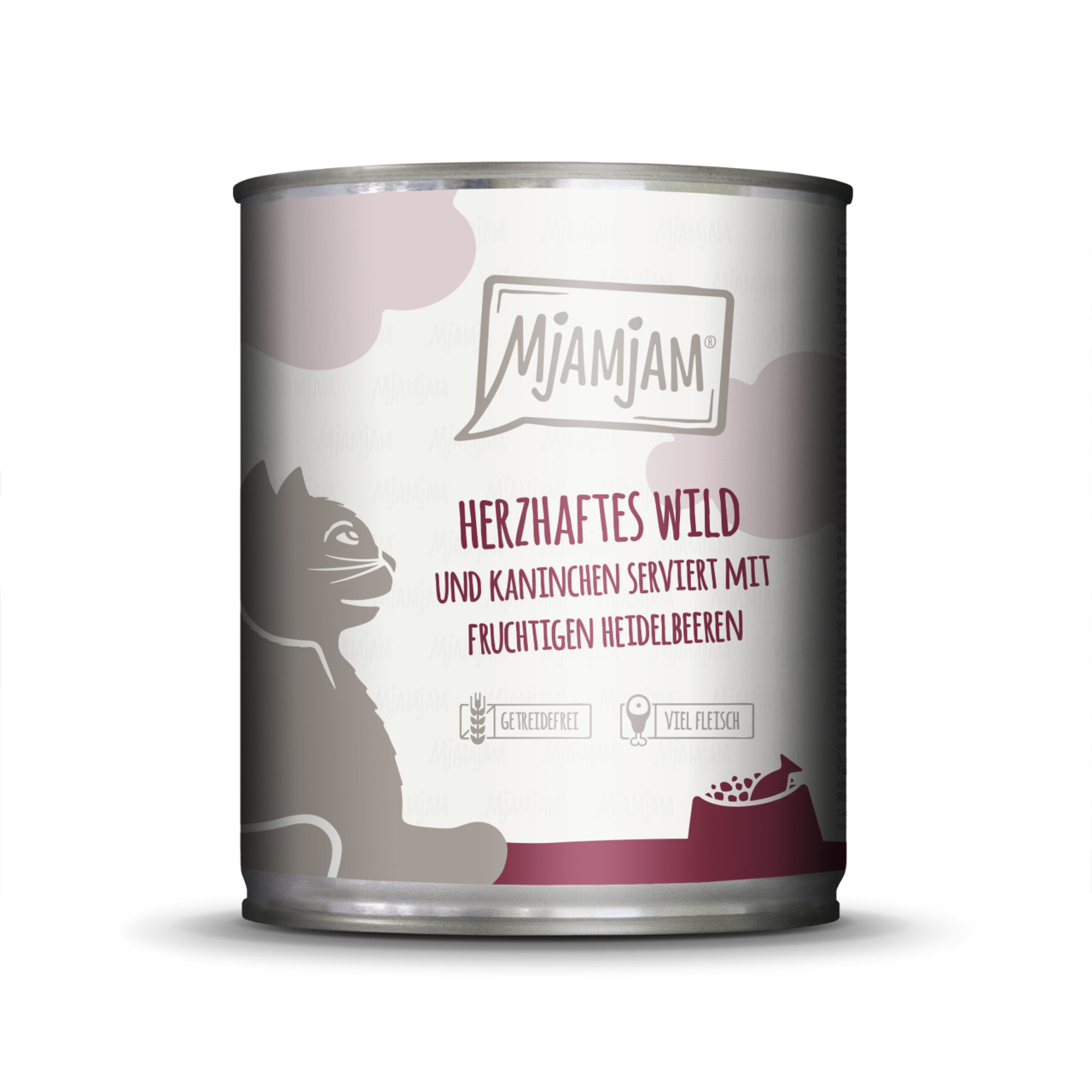 Sparpaket 24 x 800 g Mjamjam Herzhaftes Wild und Kaninchen mit fruchtigen Heidelbeeren Katzen Nassfutter