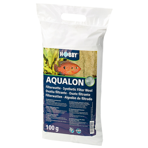HOBBY Aqualon Filterwatte, 100 g, für Aquaristik-Enthusiasten, synthetisch, farbenfroher Fisch auf Verpackung.