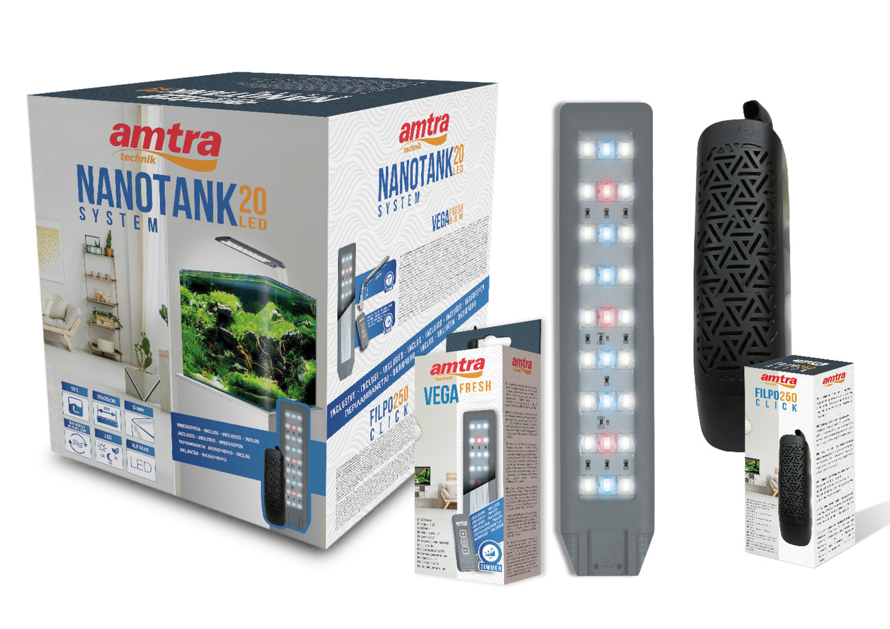 amtra NANOTANK 20 LED System: Komplettset für Süßwasserfische & Pflanzen, inkl. Nano-Aquarium, LED, Filpo 260 Filter, Vega Fresh Licht.