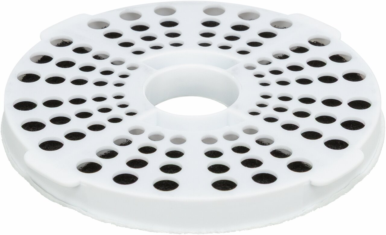 Rundes Ersatzfilterelement von TRIXIE, geeignet für Trinkbrunnen für Haustiere. Das weiße Filterelement mit zahlreichen Löchern sorgt für eine effektive Wasserreinigung und verbessert die Wasserqualität. Zielgruppe: Hunde und Katzen. EAN: 4011905244655.