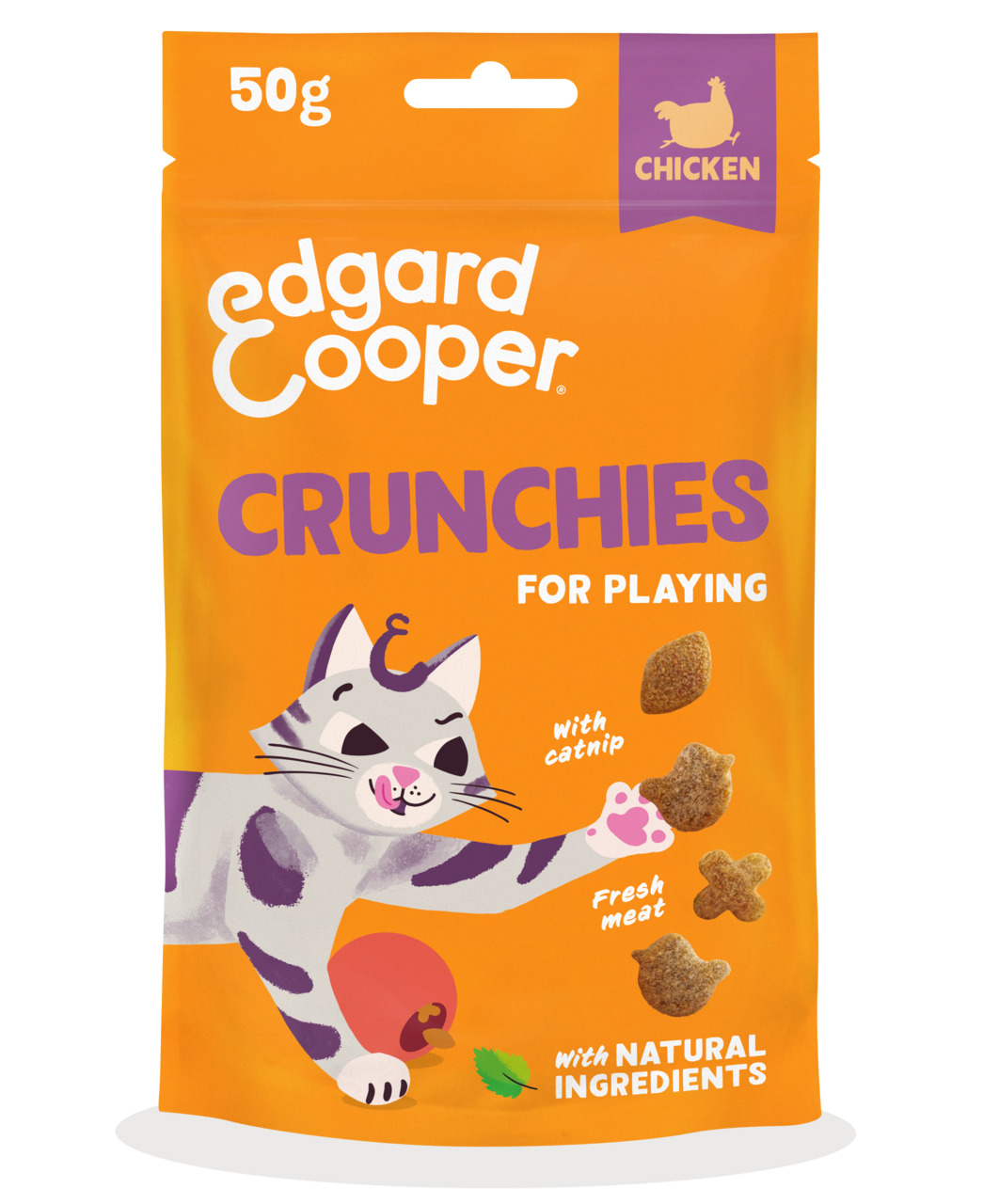 Edgard & Cooper Crunchies for Playing, Katzensnacks mit Huhn & Katzenminze, natürl. Zutaten, 50 g.