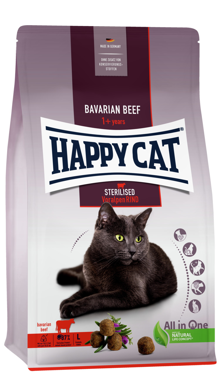 Happy Cat Sterilised Voralpen-Rind Katzen Trockenfutter 1,3 kg