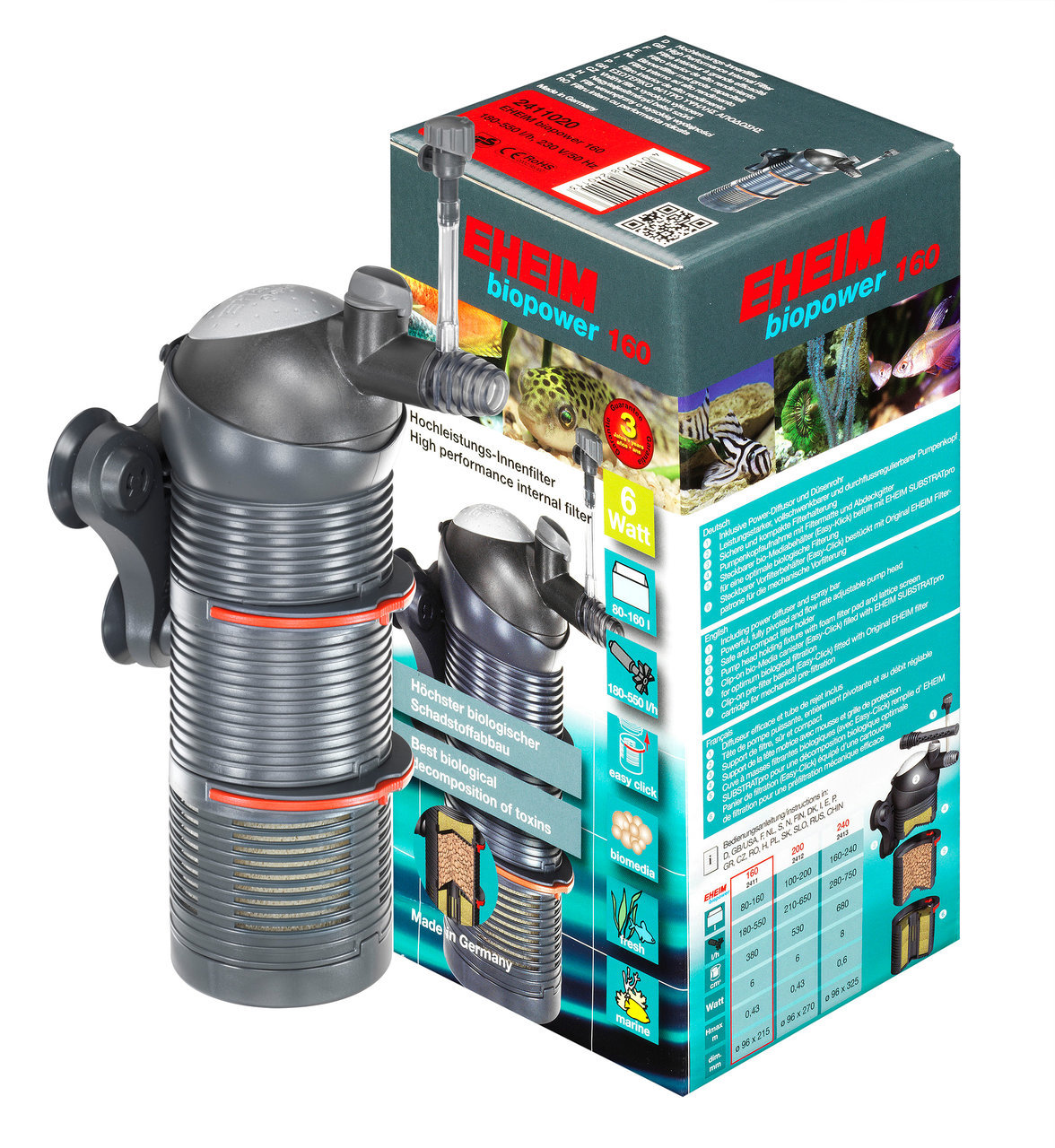 EHEIM Innenfilter aquaball 180, für Aquarien bis 180L, modular, leicht zu reinigen, flexibler Durchfluss, für Aquarienbesitzer.