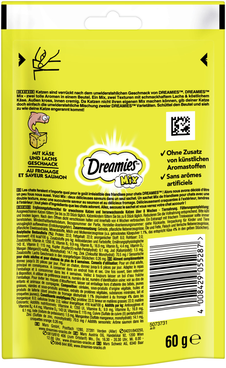 Dreamies Mix mit Lachs-Geschmack & Käse Katzen Snacks 60 g