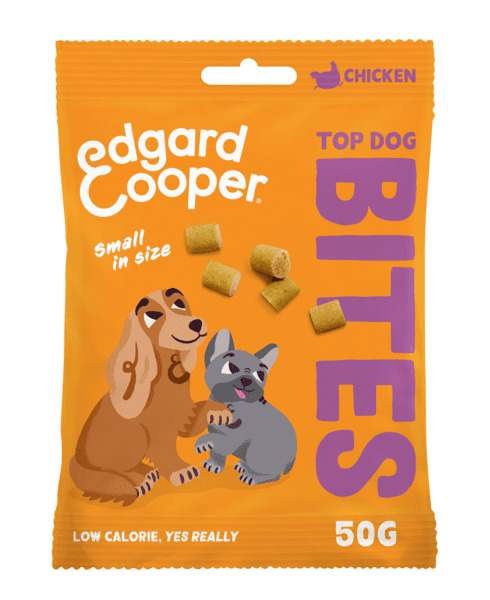 Edgard & Cooper Top Dog Bites, Hundesnacks für kleine Hunde, Hähnchengeschmack, 50 g, „Low Calorie, Yes Really“.