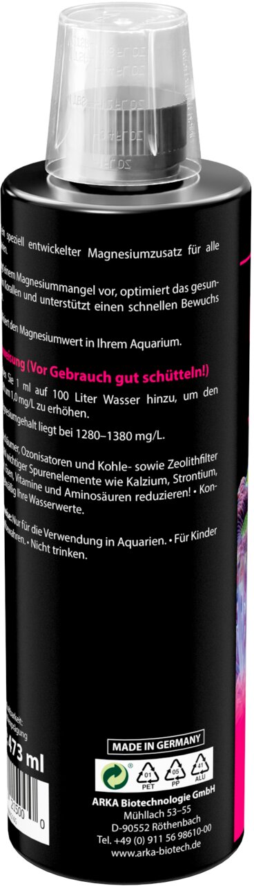 ARKA Liquid Magnesium, Magnesiumzusatz für Meerwasseraquarien, für Korallen, beugt Mangel vor, 473 ml, Made in Germany