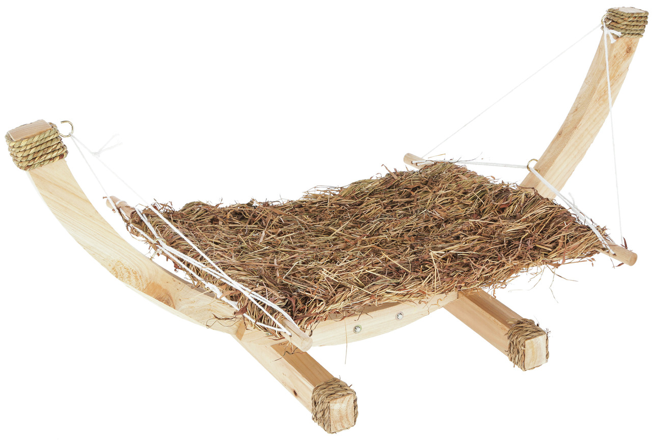 KERBL Kleintier-Hängematte, für Kaninchen-Meerschweinchen, Holzrahmen+Heu-Liegefläche, gemütlich, knabberbar, fördert Wohlbefinden.