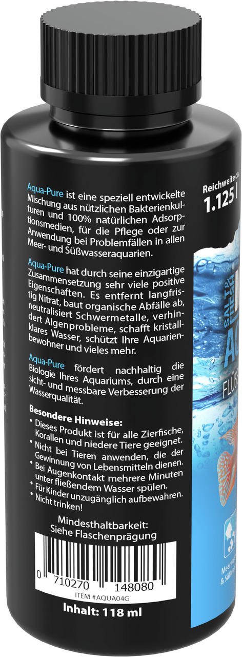 MICROBE-LIFT Aqua-Pure, 118 ml, Pflegeprodukt für Süß-/Meerwasseraquarien, verbessert Wasserqualität, für Zierfische, Korallen, niedere Tiere.
