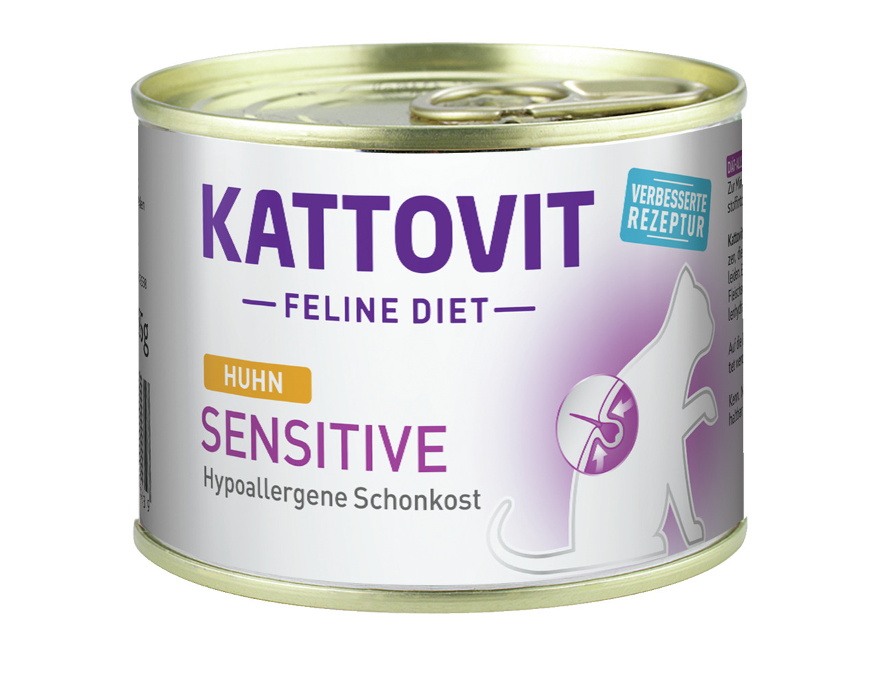 Kattovit Feline Diet Sensitive, Huhn, 185 g, hypoallergene Schonkost f. ernährungssensible Katzen, verbesserte Rezeptur.