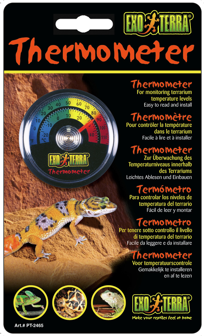 Exo Terra Thermometer, analog, für Terrarien u. Reptilienhalter, einfache Temp.-Überwachung, mit Leopardgecko-Bild, Art.-Nr.: PT-2465.