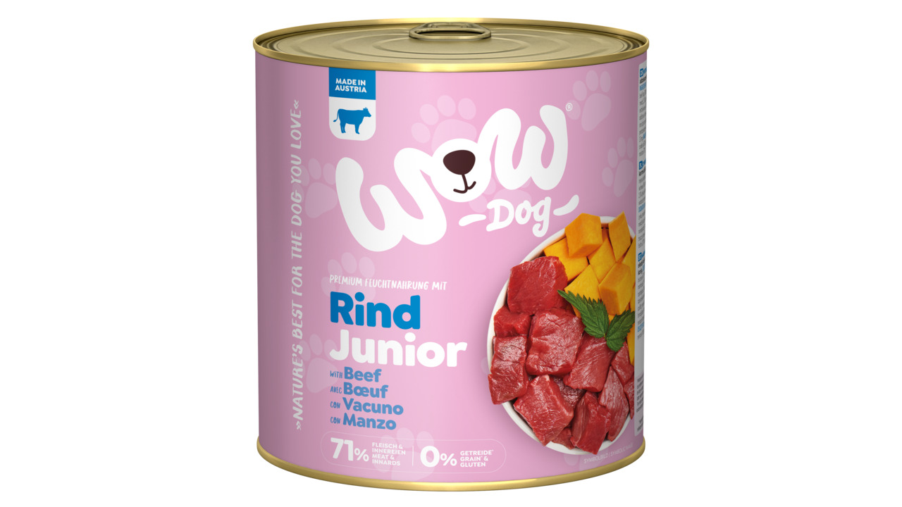 Sparpaket 6 x 800 g Wow Junior Rind mit Kürbis + Brennnessel Hunde Nassfutter