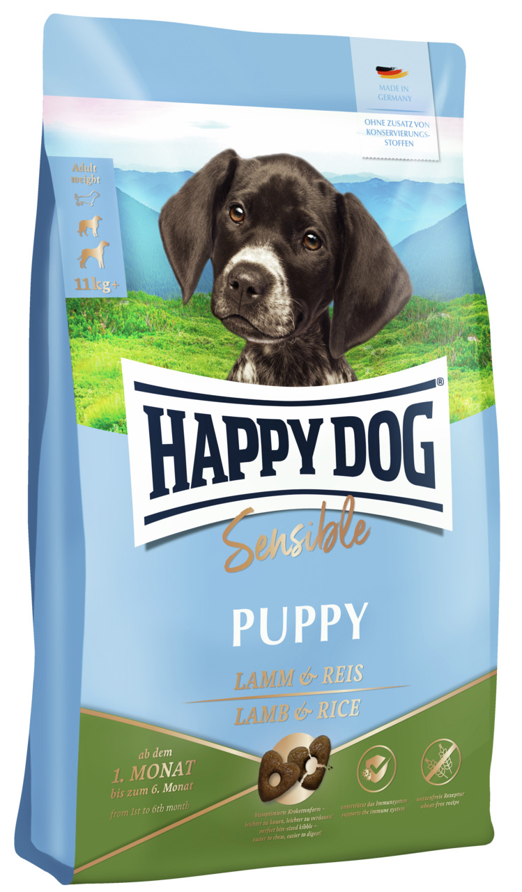 HAPPY DOG Sensible Puppy, Welpen (1.-6. Monat), Lamm & Reis, ohne Konservierungsstoffe, 11 kg.