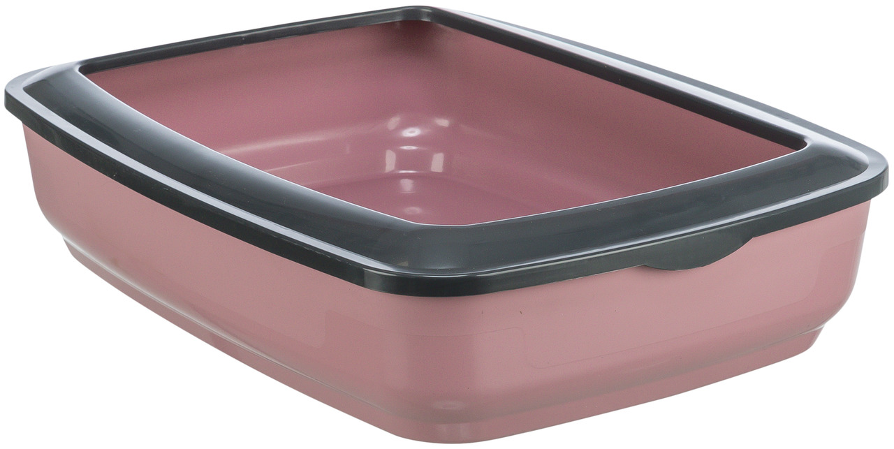 TRIXIE Katzentoilette, rosa-schwarz, für Katzen aller Größen. Offen, leicht zu reinigen, erhöhter Rand, hygienisch, rechteckig.