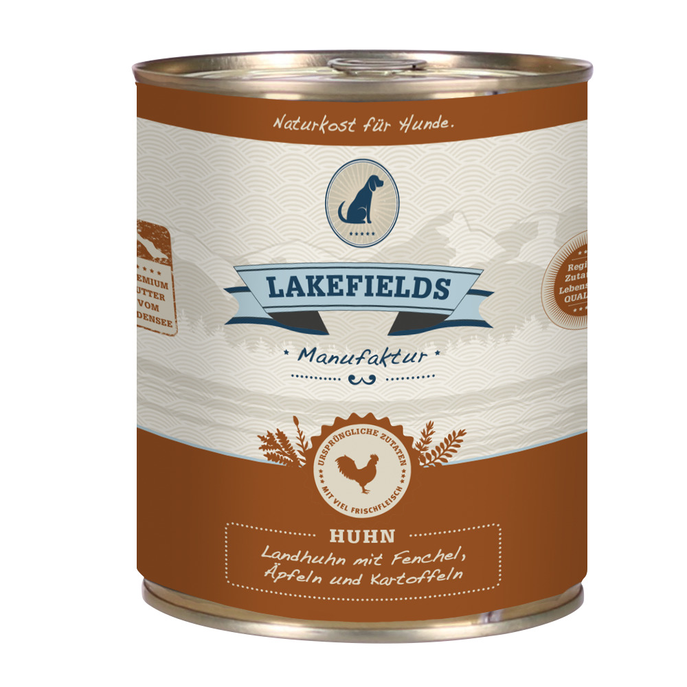 Lakefields Hundefutter „Huhn“ für Hunde: Landhuhn, Fenchel, Äpfel, Kartoffeln. Premium-Naturkost. 400 g.