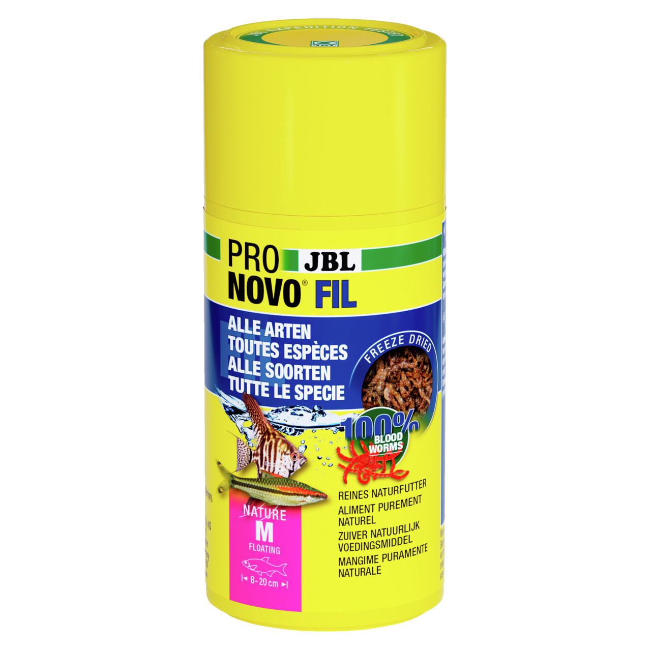 JBL ProNovo Fil Nature M, Naturfutter f. mittelgr. Fische (8–20 cm), rote Mückenlarven, ohne künstl. Zusätze, 100 ml.