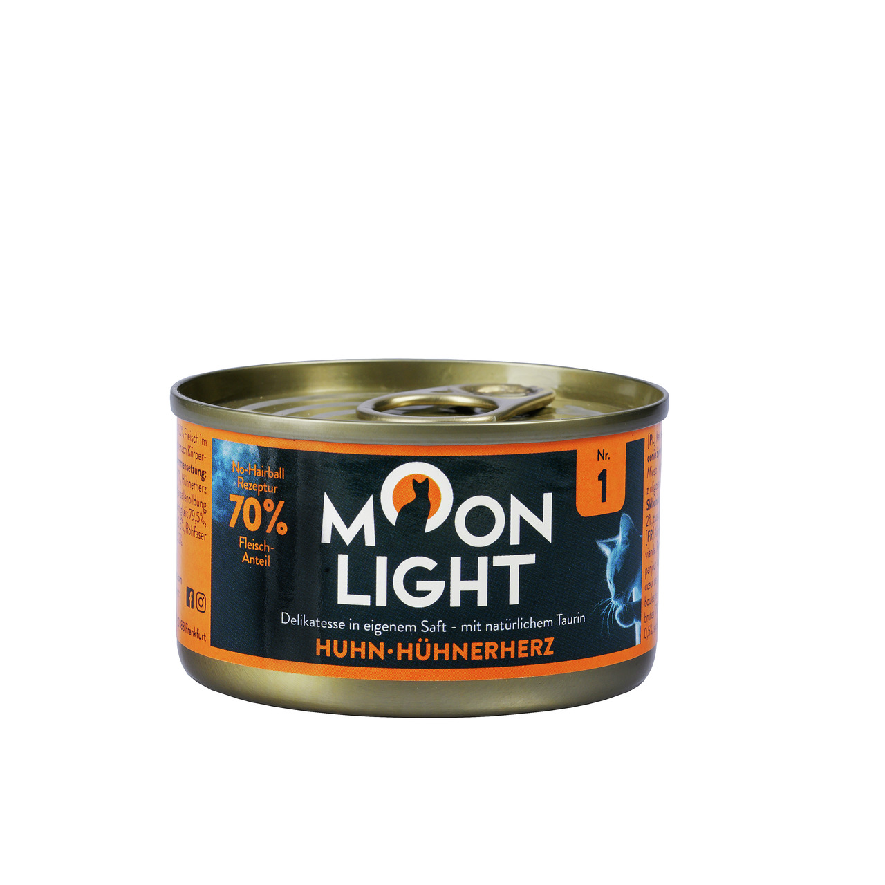 Moonlight Dinner Katzenfutter Huhn & Hühnerherz, 70 % Fleisch, Delikatesse im eigenen Saft, mit Taurin, 1 Dose für Katzen.