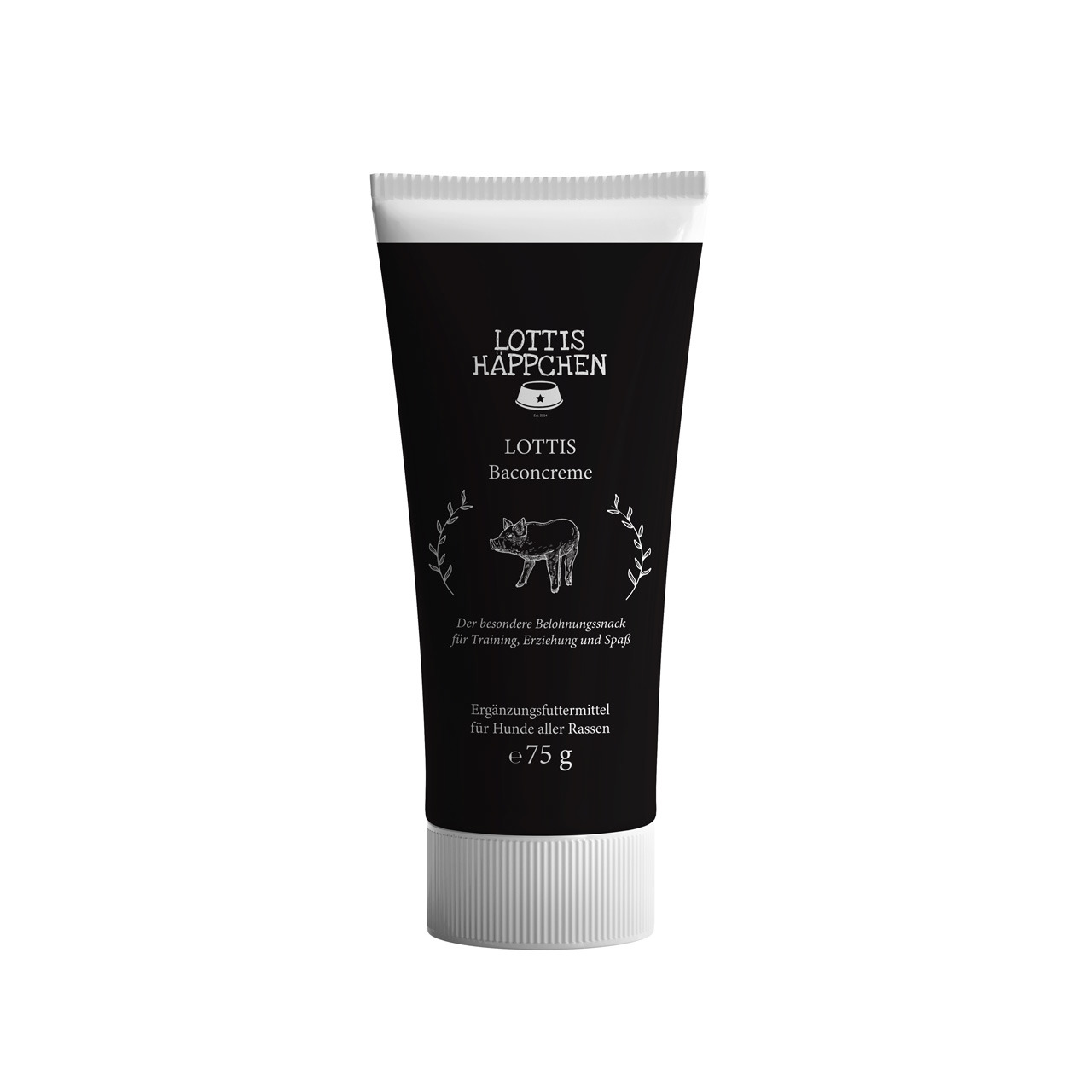 Lottis Häppchen Baconcreme, Ergänzungsfutter f. Hunde, Geschmack Bacon, 75 g, Belohnungssnack f. Training, Erziehung & Spaß.