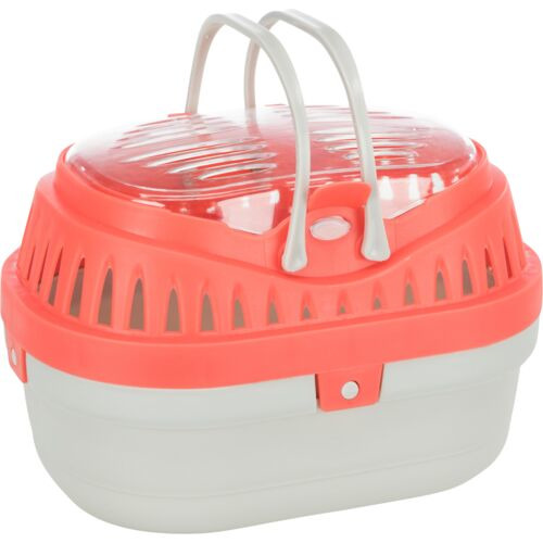 TRIXIE Transportbox "Mini-Capri" für Kleintiere, rot-weiß, mit Belüftung, transparentem Deckel & 2 Griffen, ideal für Hamster-Mäuse.
