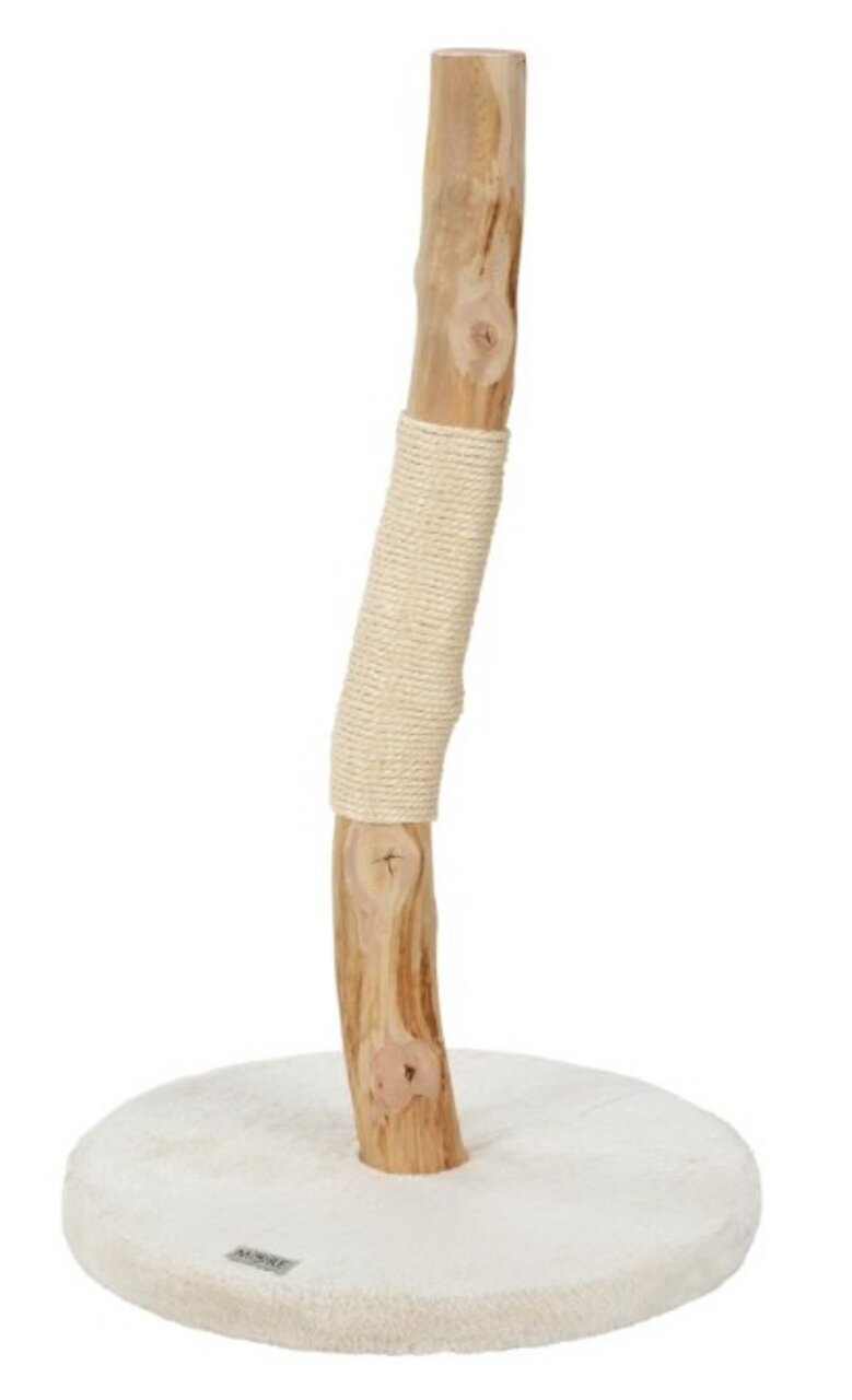 Kratzstamm MORE für Katzen, natürliche Holzoptik, mit Sisalseil umwickelt, robuste Basis mit weichem Bezug, ideal zum Kratzen.