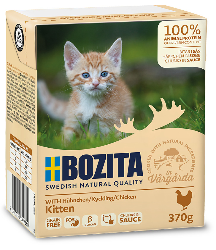 Bozita Kitten Katzenfutter, Huhn in Sauce, getreidefrei, für junge Katzen, 370 g, 100 % tierisches Protein, FOS, Beta-Glucan.