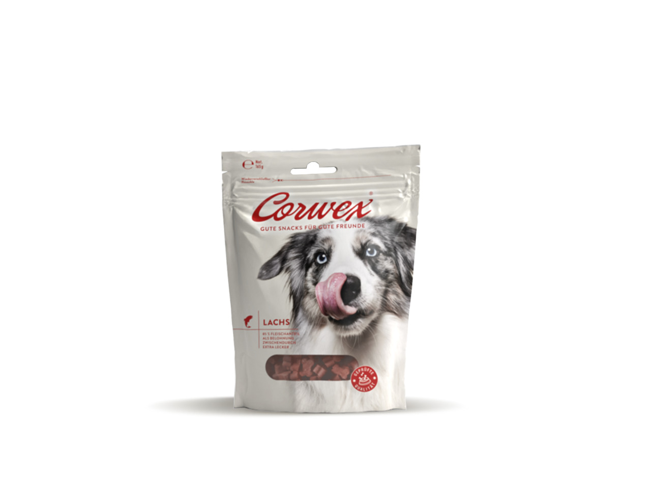 Corwex Hundesnacks, Lachs-Geschmack, für Hunde, 100 g, "Gute Snacks für echte Freunde", besonders lecker.