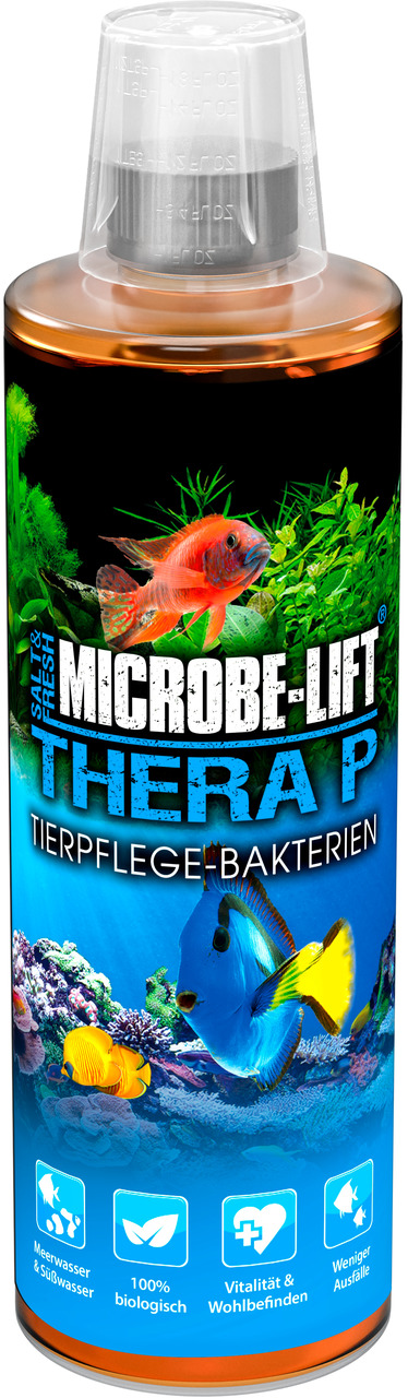MICROBE-LIFT Thera P, Tierpflege-Bakterien f. Süß-/Meerwasser-Aquarien, 100 % bio, fördert Wohlbefinden, 473 ml.