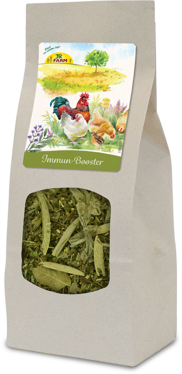 JR FARM Immun-Booster für Geflügel, natürliche Kräutermischung zur Stärkung des Immunsystems, 500 g Packung.