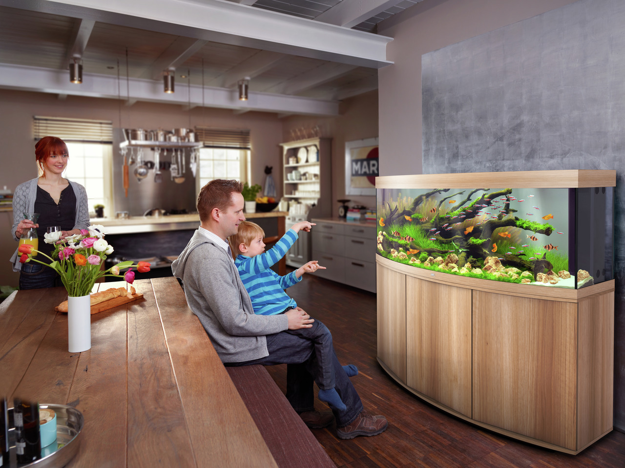 JUWEL Vision 450 Aquarium, gebogene Front, Holzunterschrank, für Aquaristik-Fans, inkl. Pflanzen, Fische & Deko.