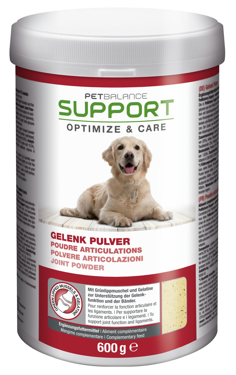 PetBalance Support Gelenk Pulver, 600 g, für Hunde, unterstützt Gelenke & Bänder, mit Grünlippmuschel & Gelatine.