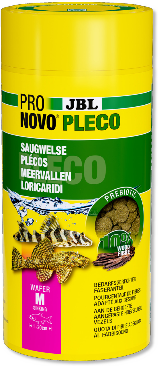 JBL ProNovo Pleco Wafer M, Fischfutter f. Saugwelse/Bodenfische (1-20 cm), 10 % Holzfasern, artgerechte Ernährung.