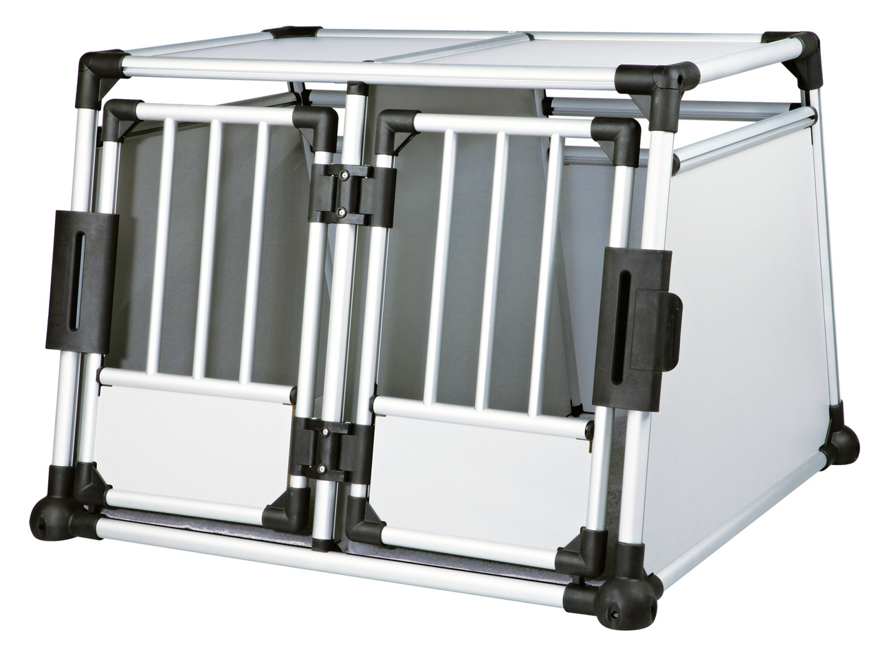 TRIXIE Transportbox für Hunde, Alu+Kunststoff, robust, 2 Türen, rutschf. Verschlüsse, abgeschr. Seiten, für sicheren Autotransport.