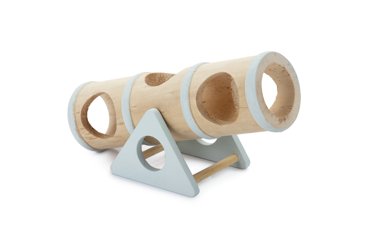 Beeztees Holzspielzeug für Kleintiere (Hamster/Mäuse), Spieltunnel aus Holz, fördert Aktivität & Spielspaß, auf Dreiecksgestell.