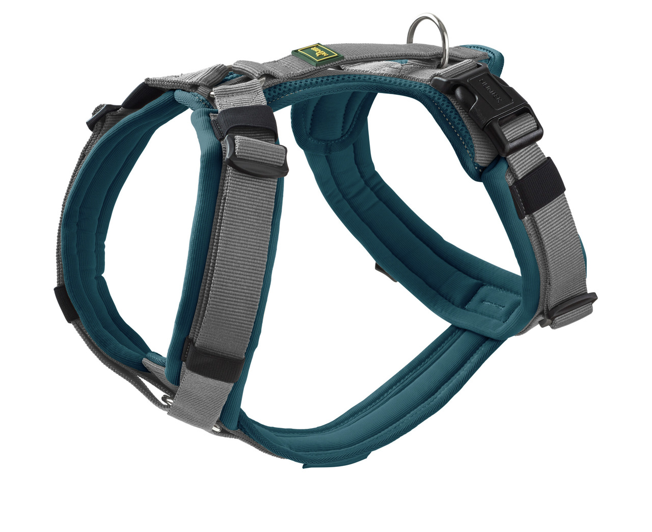 HUNTER Hundegeschirr "Divo", Petrol-Grau, ergonomisch, gepolstert, verstellbar, Metallring, für alle Hunde, hoher Komfort, sicher.