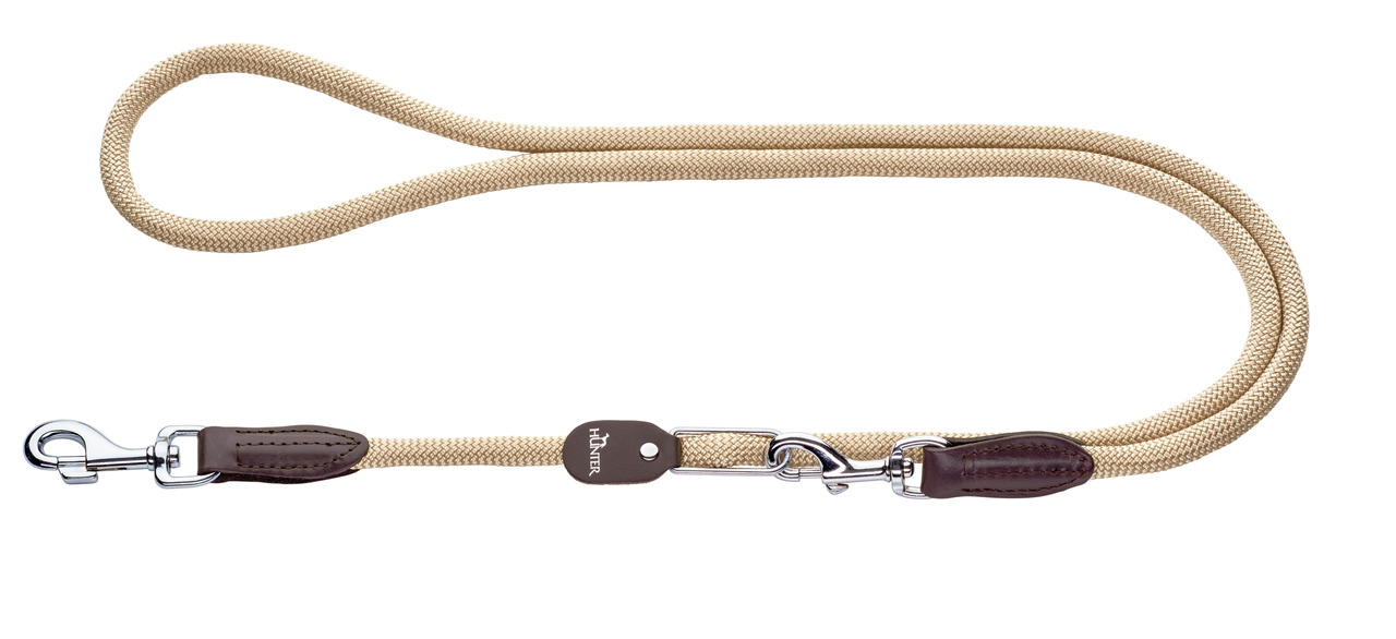 HUNTER Hundeleine, beige, robustes Material, Lederapplikationen, Metallkarabiner, für Hundehalter, stilvoll & funktional, EAN: 4016739464965.