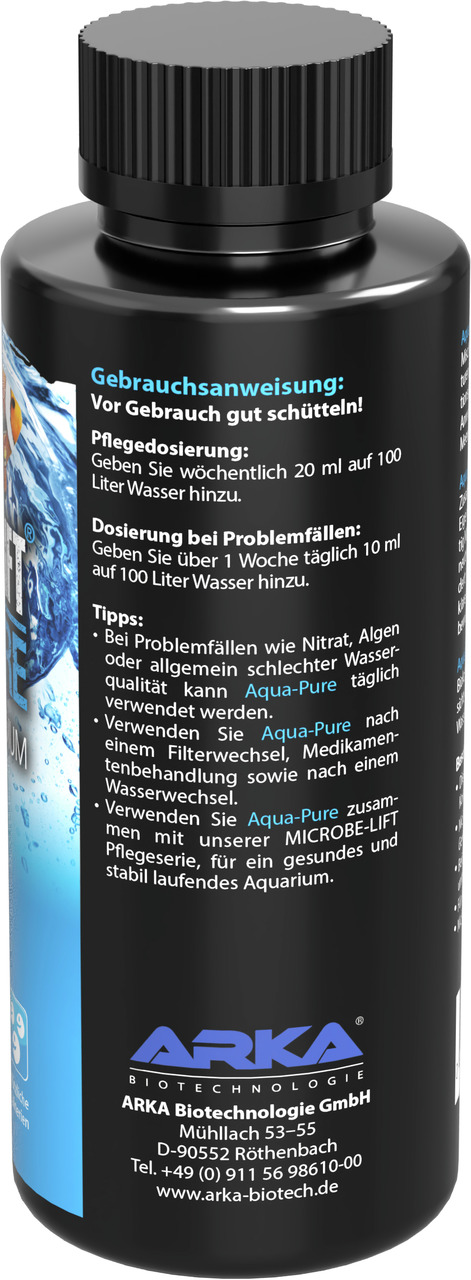 ARKA MICROBE-LIFT Aqua-Pure, Pflegeprod. f. Aquarienbesitzer, verbessert Wasserquali, reduziert Nitrat/Schadstoffe, 250 ml.