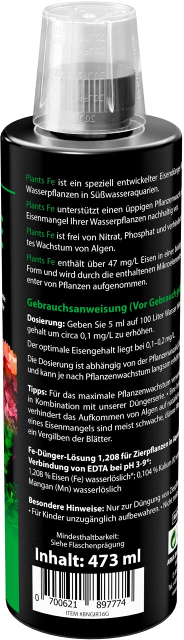 ARKA Plants Fe Eisendünger für Süßwasserpflanzen im Aquarium, für Wasserpflanzen, 473 ml, gegen Eisenmangel.