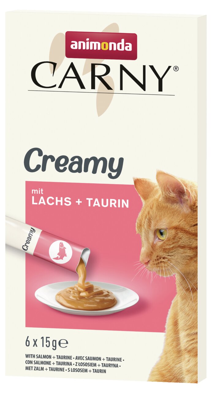 Animonda Carny Creamy, Katzenleckerlis, Lachs & Taurin, cremige Paste, 6x15g, für Katzen.