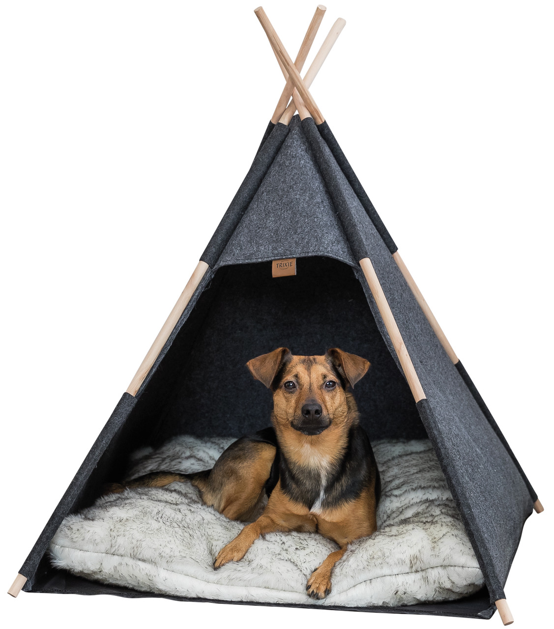TRIXIE Tipi-Hundezelt, mittelgroße Hunde, grau, robustes Filz+Holz, inkl. weiches Kissen, gemütl. Rückzugsort, hoher Komfort.