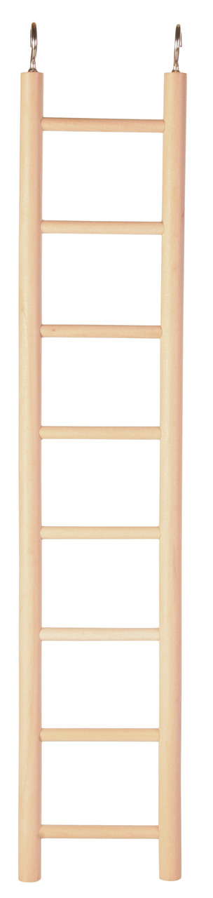 Holzleiter von TRIXIE für Vögel, ideal für kleine bis mittelgroße Ziervögel. Die Leiter besteht aus naturbelassenem Holz mit sieben Sprossen und zwei Metallhaken zur einfachen Befestigung im Käfig. Fördert die Bewegung und sorgt für Abwechslung im Vogelhe