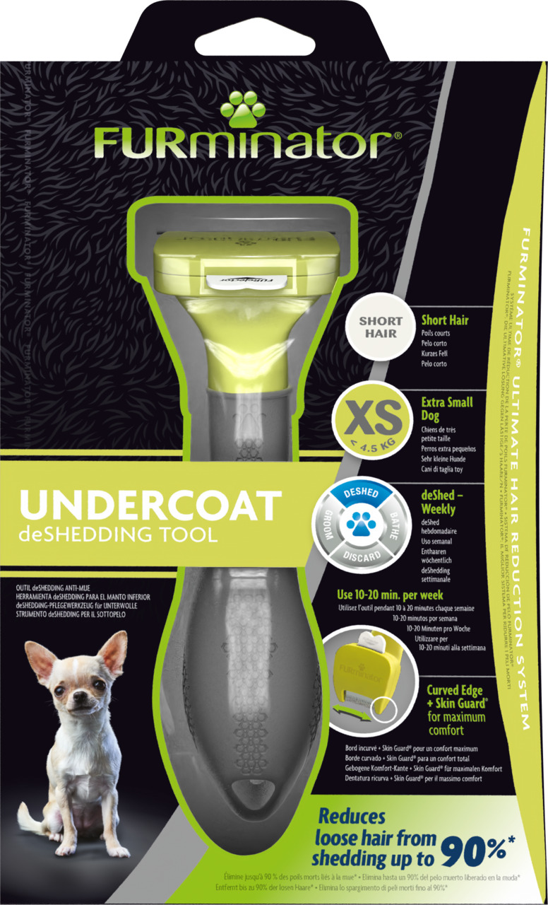 FURminator Undercoat deShedding Tool, Hunde kurzfellig, XS bis 4,5 kg, entfernt bis zu 90 % lose Haare, 10–20 Min/Woche empfohlen.