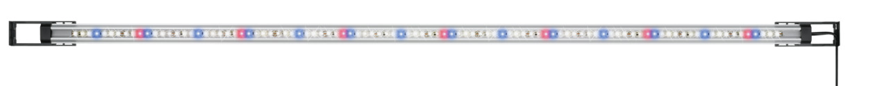 Das Bild zeigt die EHEIM powerLED+ Fresh Daylight, eine LED-Beleuchtung für Aquarien. Sie ist speziell für Süßwasseraquarien konzipiert und bietet ein natürliches Tageslichtspektrum. Die schlanke, silberne Leuchte hat eine Länge von ca. 1047 mm und ist mi